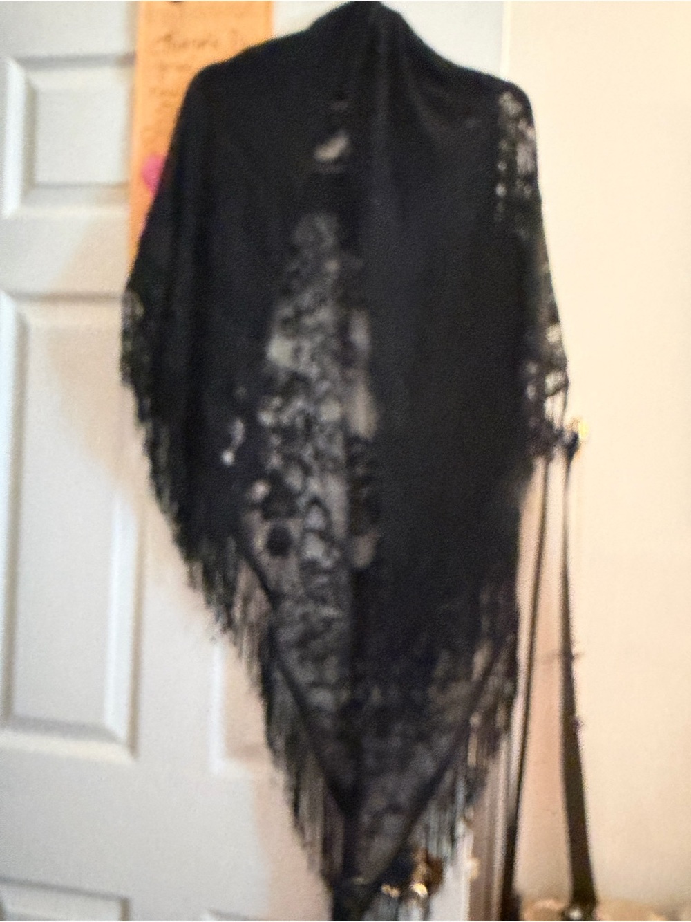 Worthington Black Lace Fringe Shawl Wrap